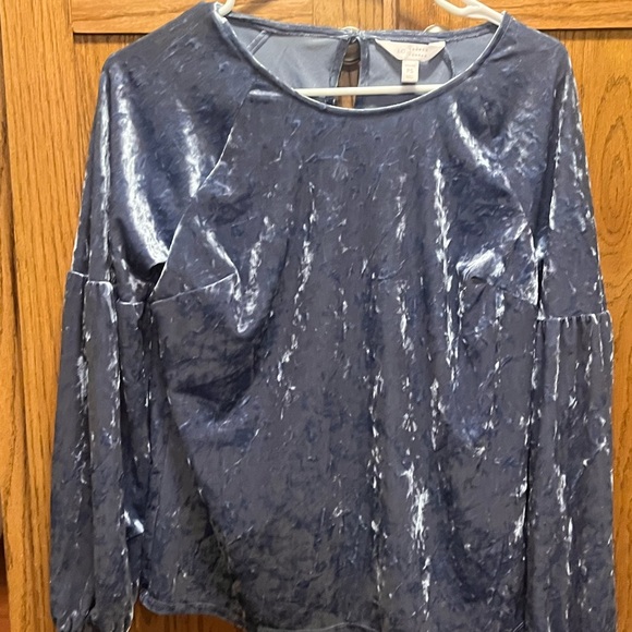 LC Lauren Conrad Tops - LC Lauren Conrad Shimmering Navy Velvet Blouse